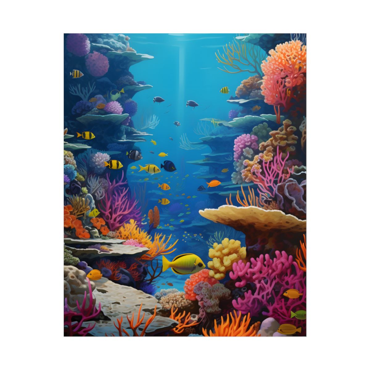 Vibrant Coral Reef Sanctuary: Tropical Marine Life Art - Poster