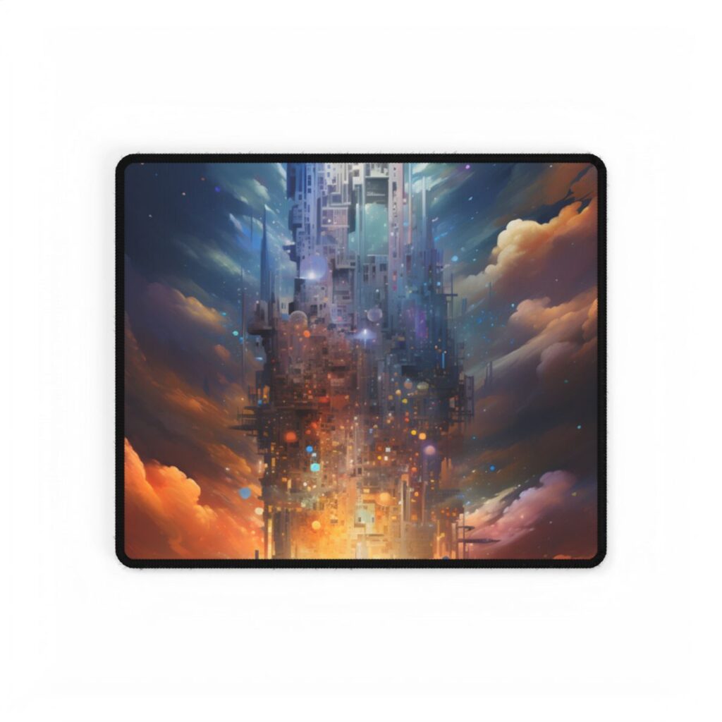 Vibrant Cyber Dreamscape: Abstract Digital Artwork - Desk Mat