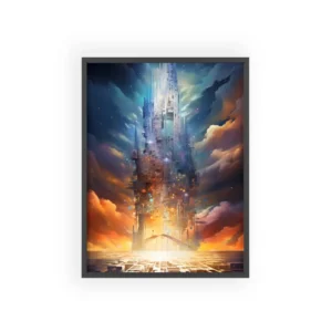 Glowing Spire over City Framed Poster