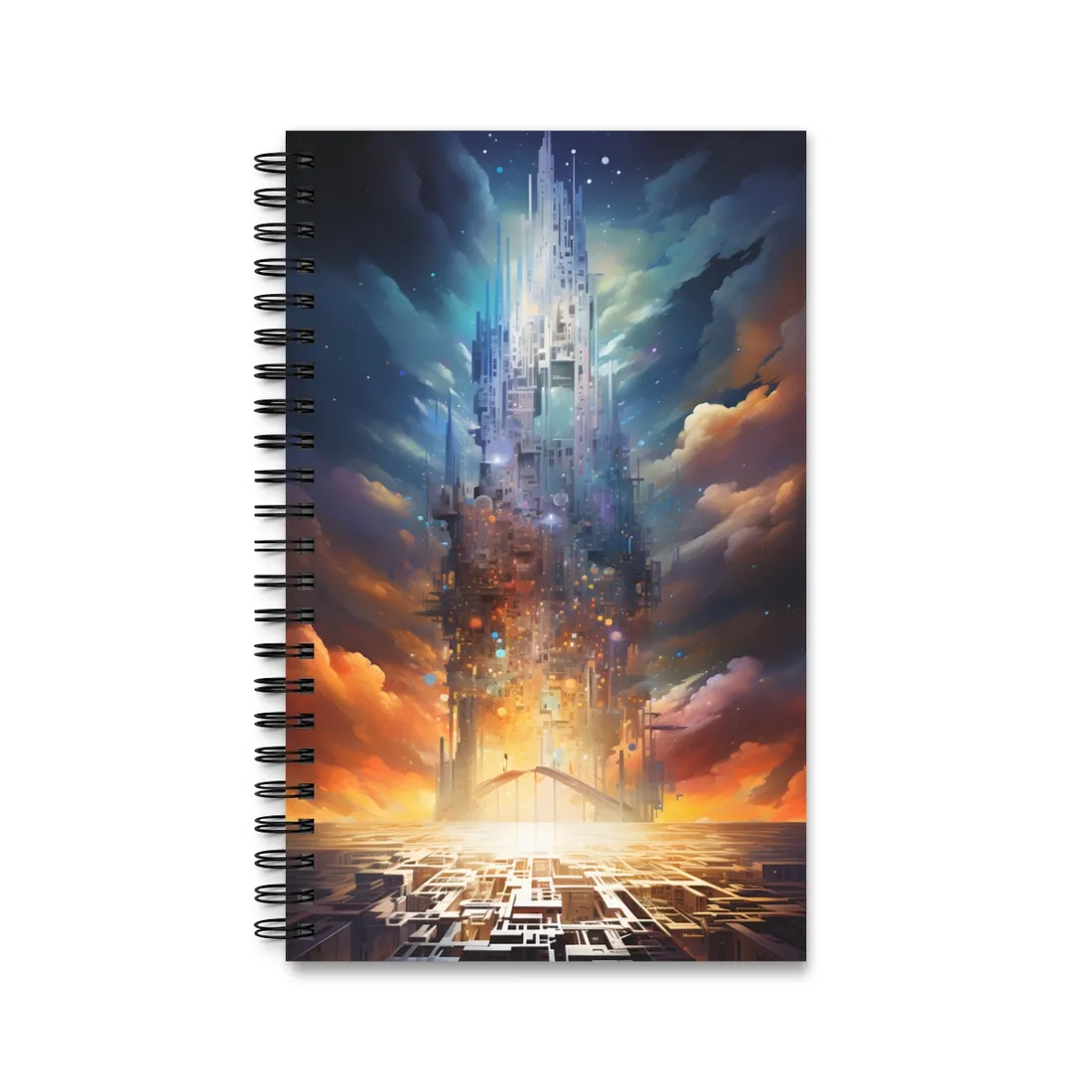 Vibrant Cyber Dreamscape: Abstract - Spiral Notebook