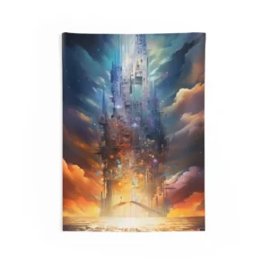 Glowing Spire over City Wall Tapestry