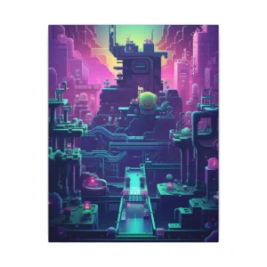 Neon Pixel Cityscape Canvas Print