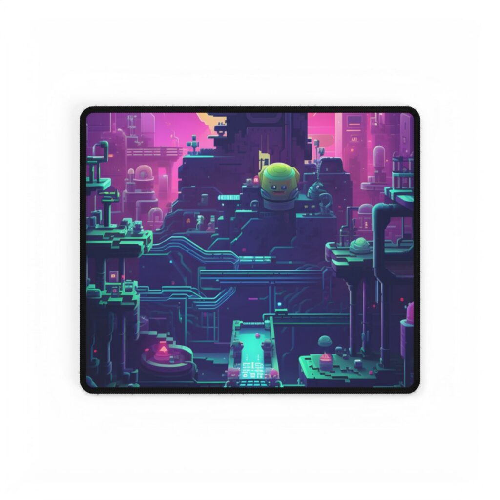 Vibrant Cyber-Pets: Gamified Pixelated Digital Art - Desk Mat