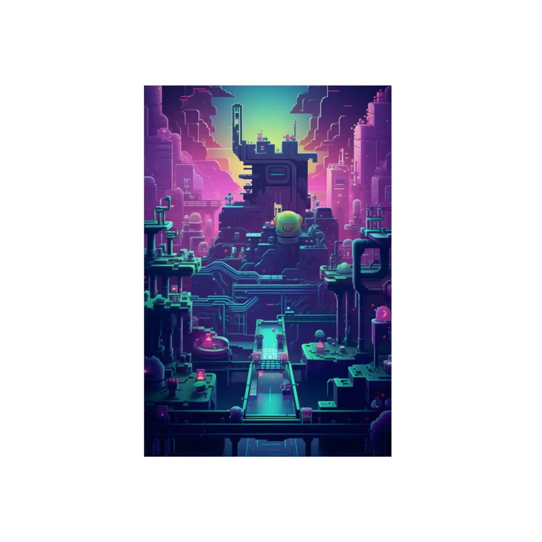 Vibrant Cyber-Pets: Gamified Pixelated Digital Art - Metal Poster