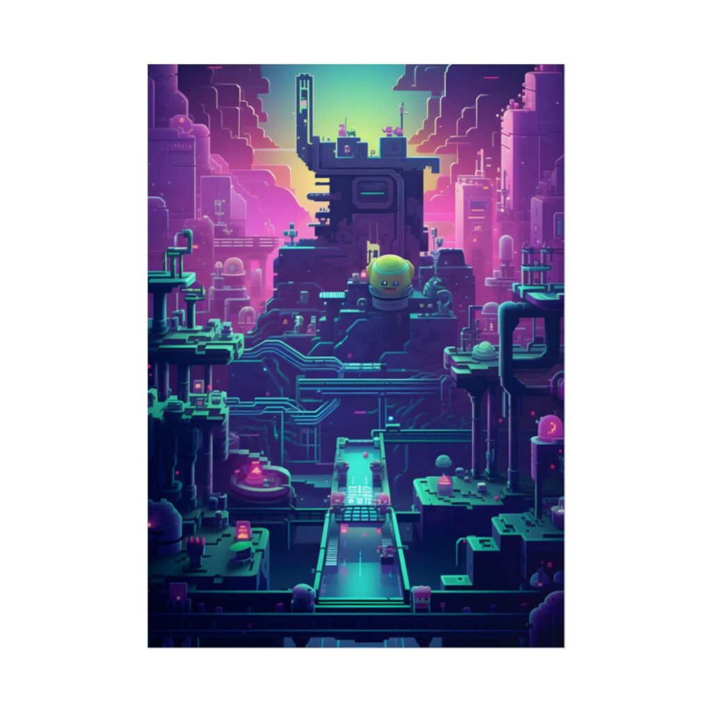 Vibrant Cyber-Pets: Gamified Pixelated Digital Art - Poster