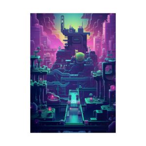 Neon Pixel Cityscape Poster