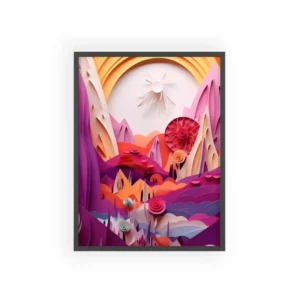 Paper Cut Mountain Landscape Framed Poster