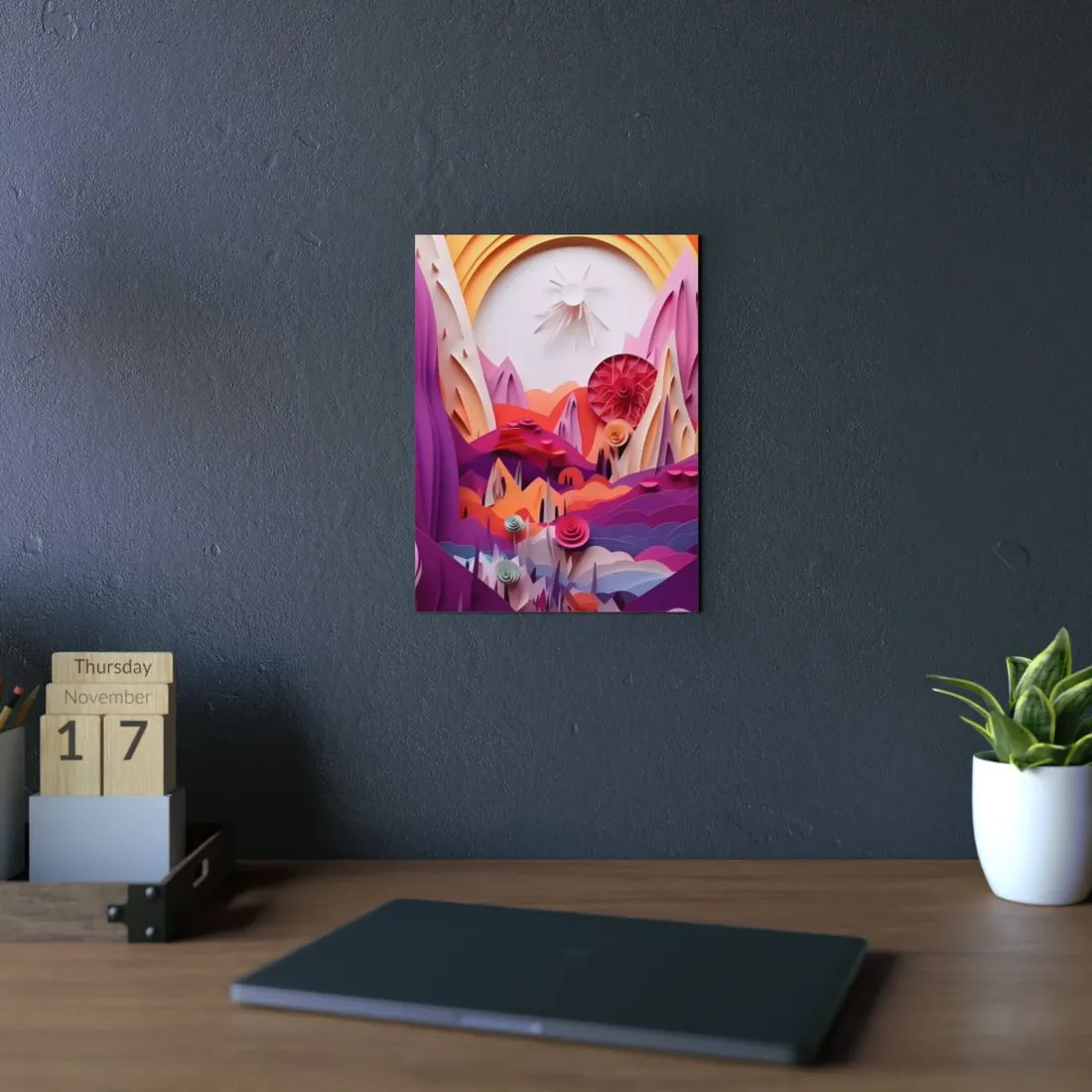 Vibrant Desert Oasis: Portrait Landscape Art Print - Metal Poster