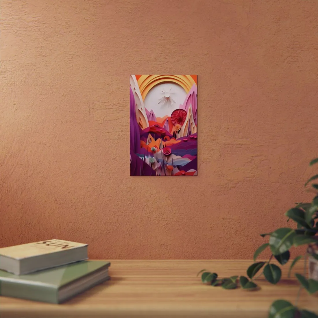 Vibrant Desert Oasis: Portrait Landscape Art Print - Metal Poster