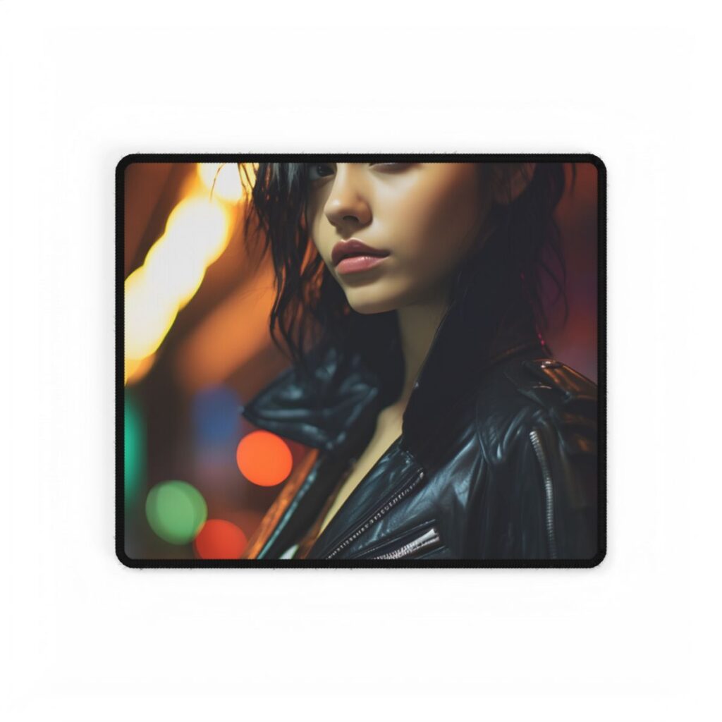 Vibrant Digital Art Print: Teenage Cyberpunk Close-Up - Desk Mat