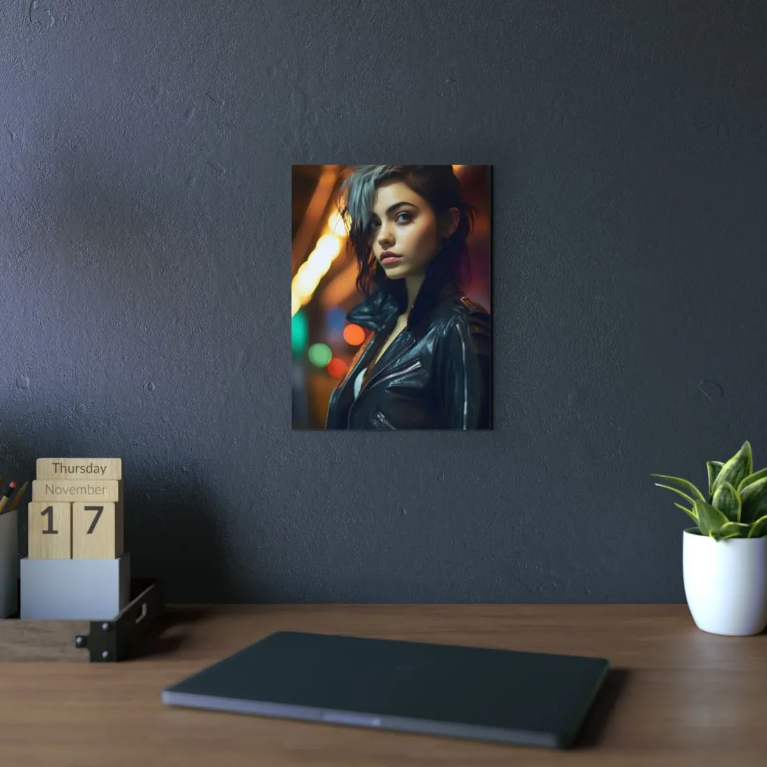 Vibrant Digital Art Print: Teenage Cyberpunk Close-Up - Metal Poster