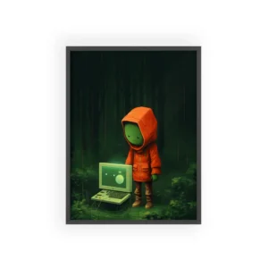 Hooded Figure in Forest Framed Poster