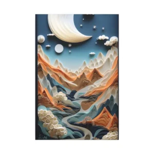 Crescent Moon over Layered Mountains Canvas Print