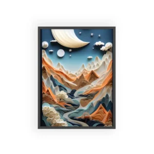 Crescent Moon over Layered Mountains Framed Poster