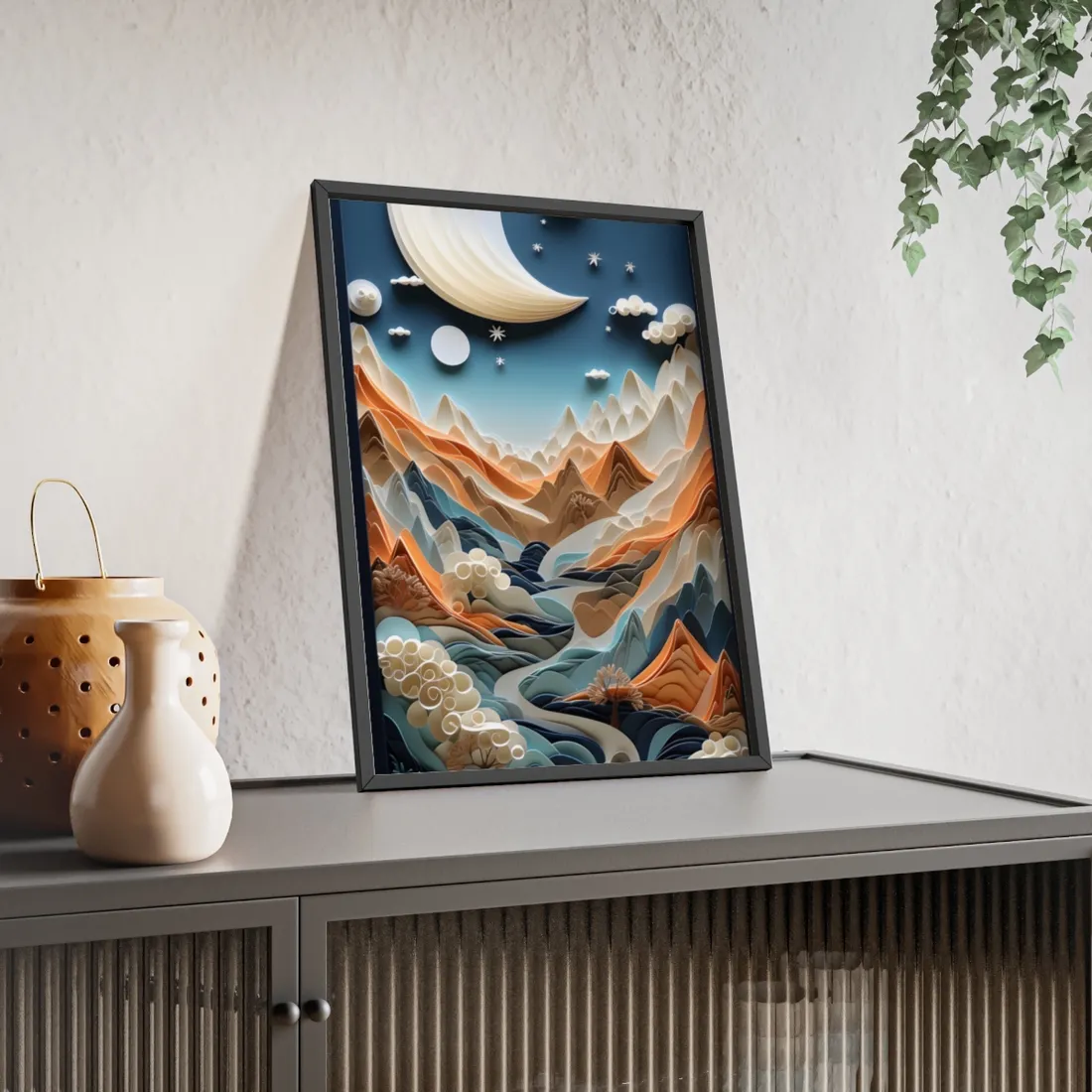 Vibrant European Quilled Landscape: Intricate Paper Art - Framed Poster