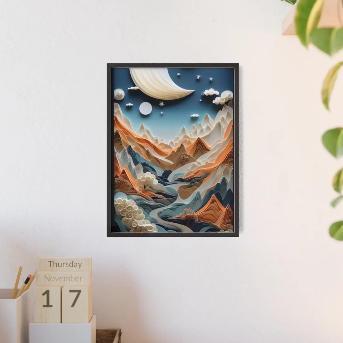 Vibrant European Quilled Landscape: Intricate Paper Art - Framed Poster