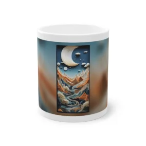 Crescent Moon over Layered Mountains Mug