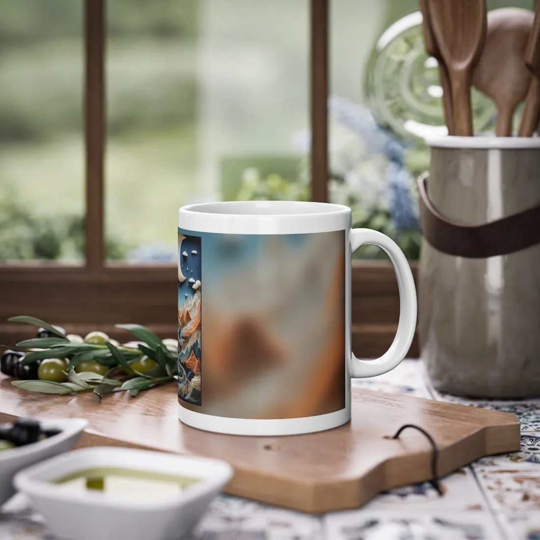 Vibrant European Quilled Landscape: Intricate Paper Art - Mug