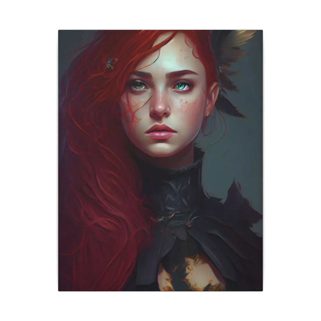 Vibrant Female Portrait: Red Hair Beauty in Neutral Dress - Canvas