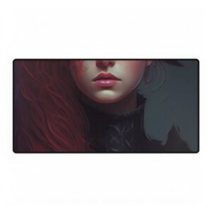 Red-Haired Woman with Feathers Desk Mat