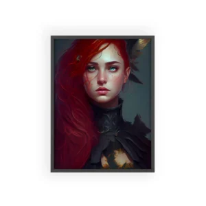 Red-Haired Woman with Feathers Framed Poster