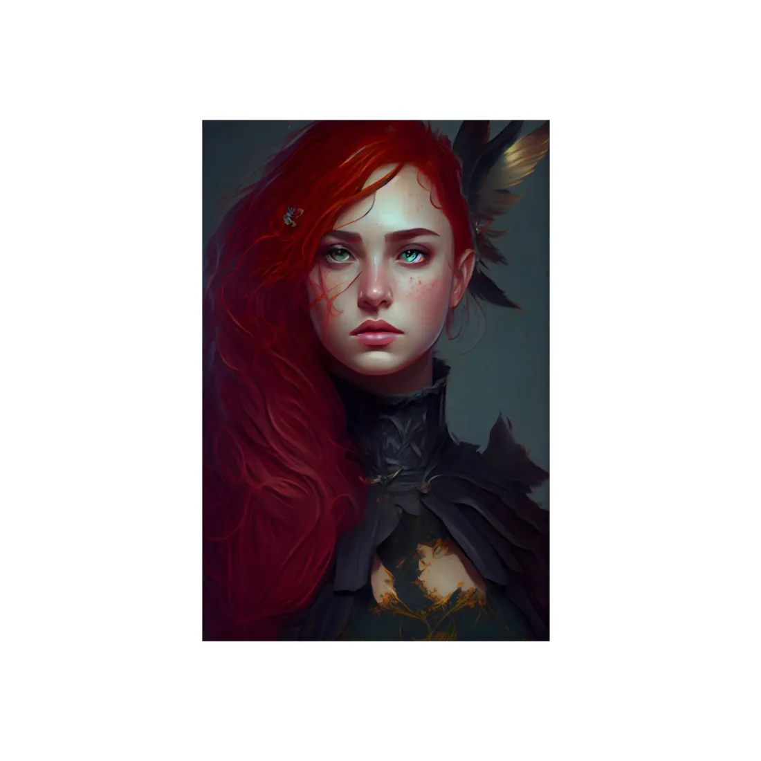 Vibrant Female Portrait: Red Hair Beauty in Neutral Dress - Metal Poster