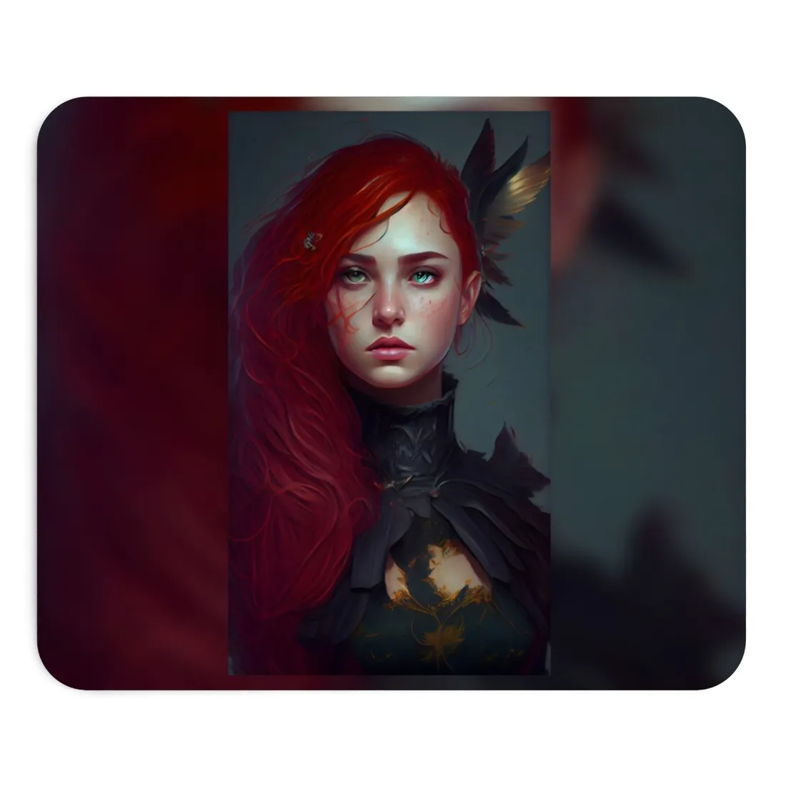 Vibrant Female Portrait: Red Hair Beauty in Neutral Dress - Mouse Pad