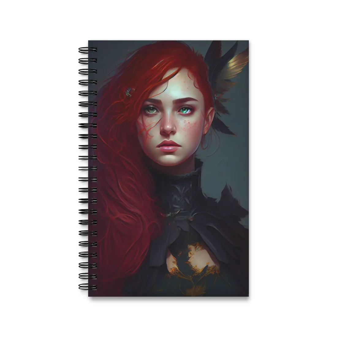 Vibrant Female Portrait: Red Hair Beauty in Neutral Dress - Spiral Notebook