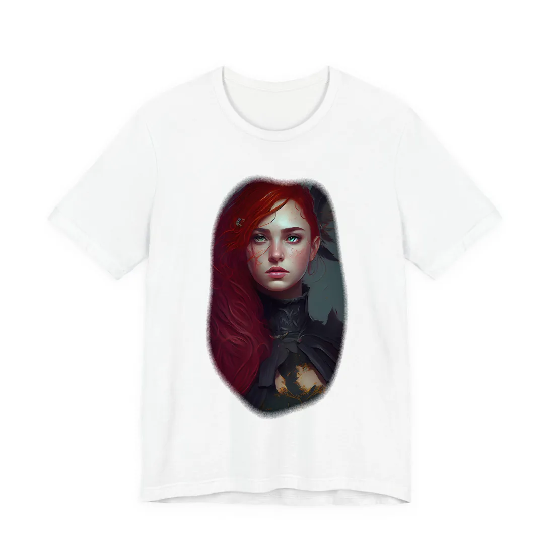 Vibrant Female Portrait: Red Hair Beauty in Neutral Dress T-Shirt - T-Shirt (White)