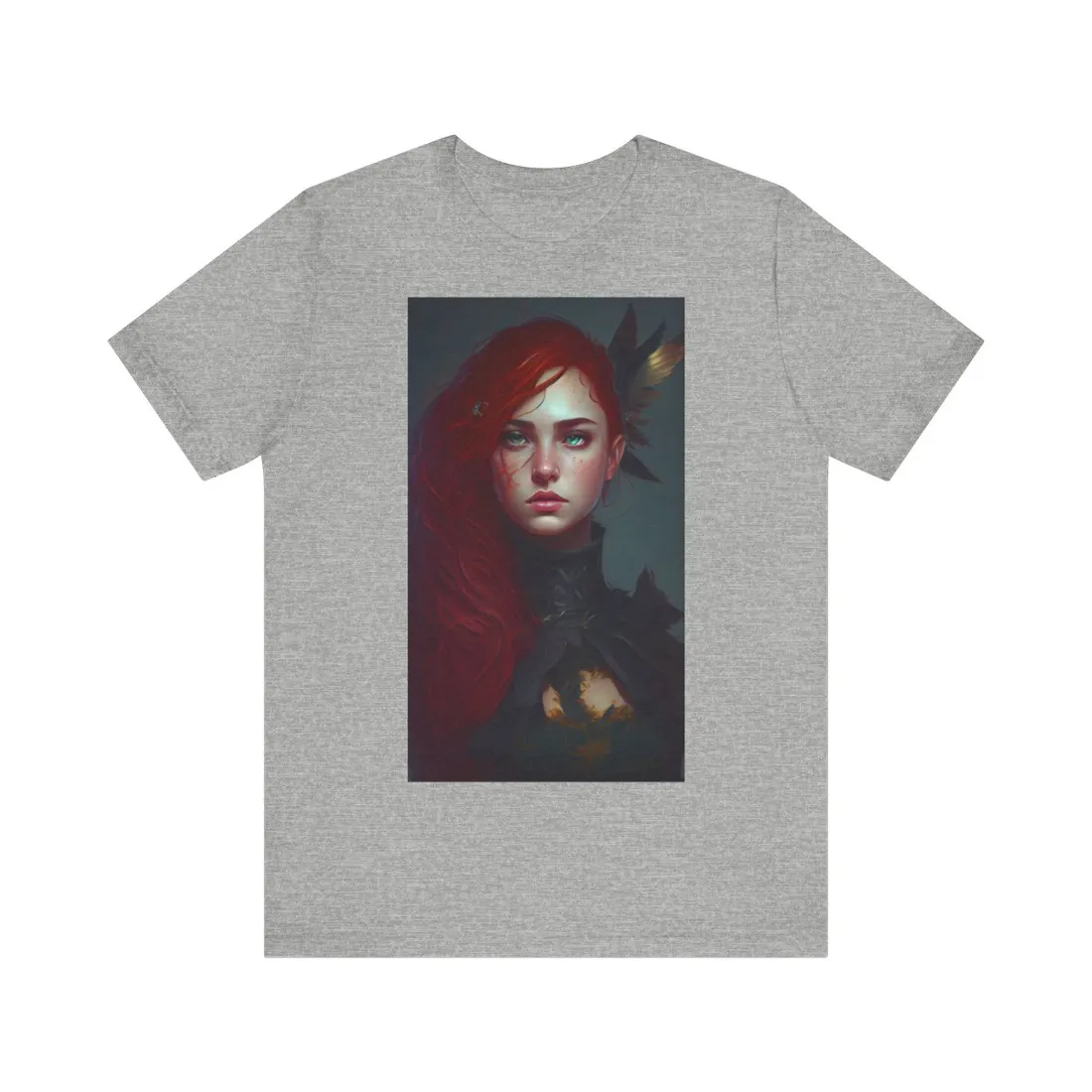 Vibrant Female Portrait: Red Hair Beauty in Neutral Dress - T-Shirt