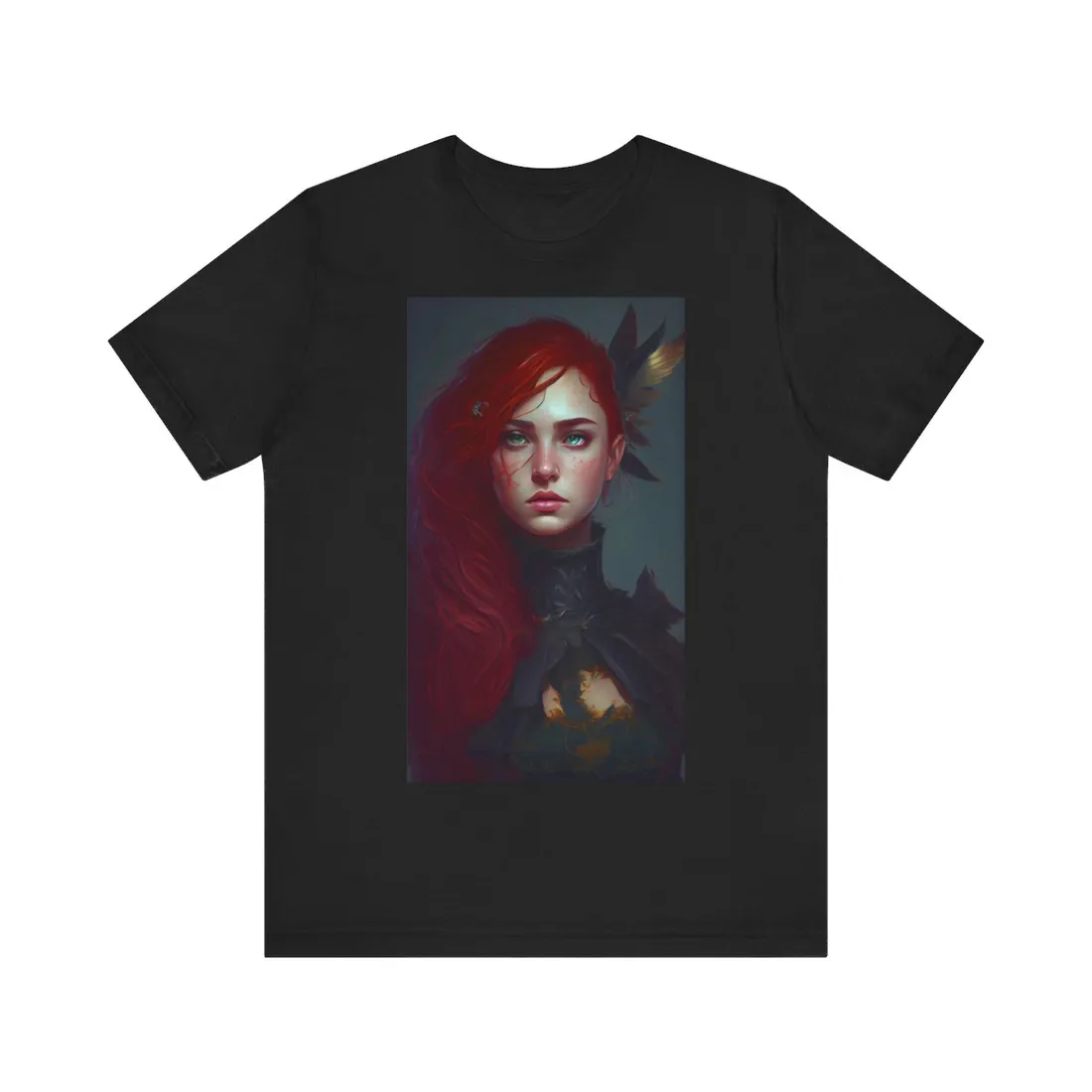 Vibrant Female Portrait: Red Hair Beauty in Neutral Dress - T-Shirt