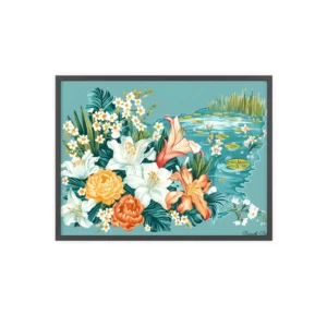 White Lilies by a Pond Framed Poster