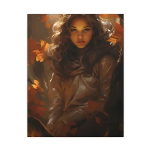 Girl Among Autumn Leaves Canvas Print