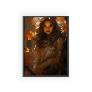 Girl Among Autumn Leaves Framed Poster