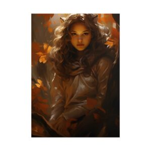 Girl Among Autumn Leaves Poster