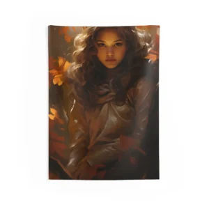 Girl Among Autumn Leaves Wall Tapestry