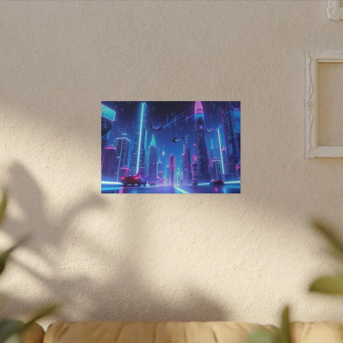 Vibrant Futuristic Cityscape: Neon Lights at Night - Canvas