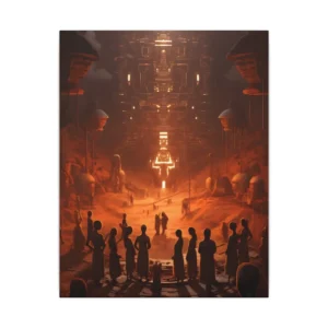 Robed Figures Before Glowing Structure Canvas Print