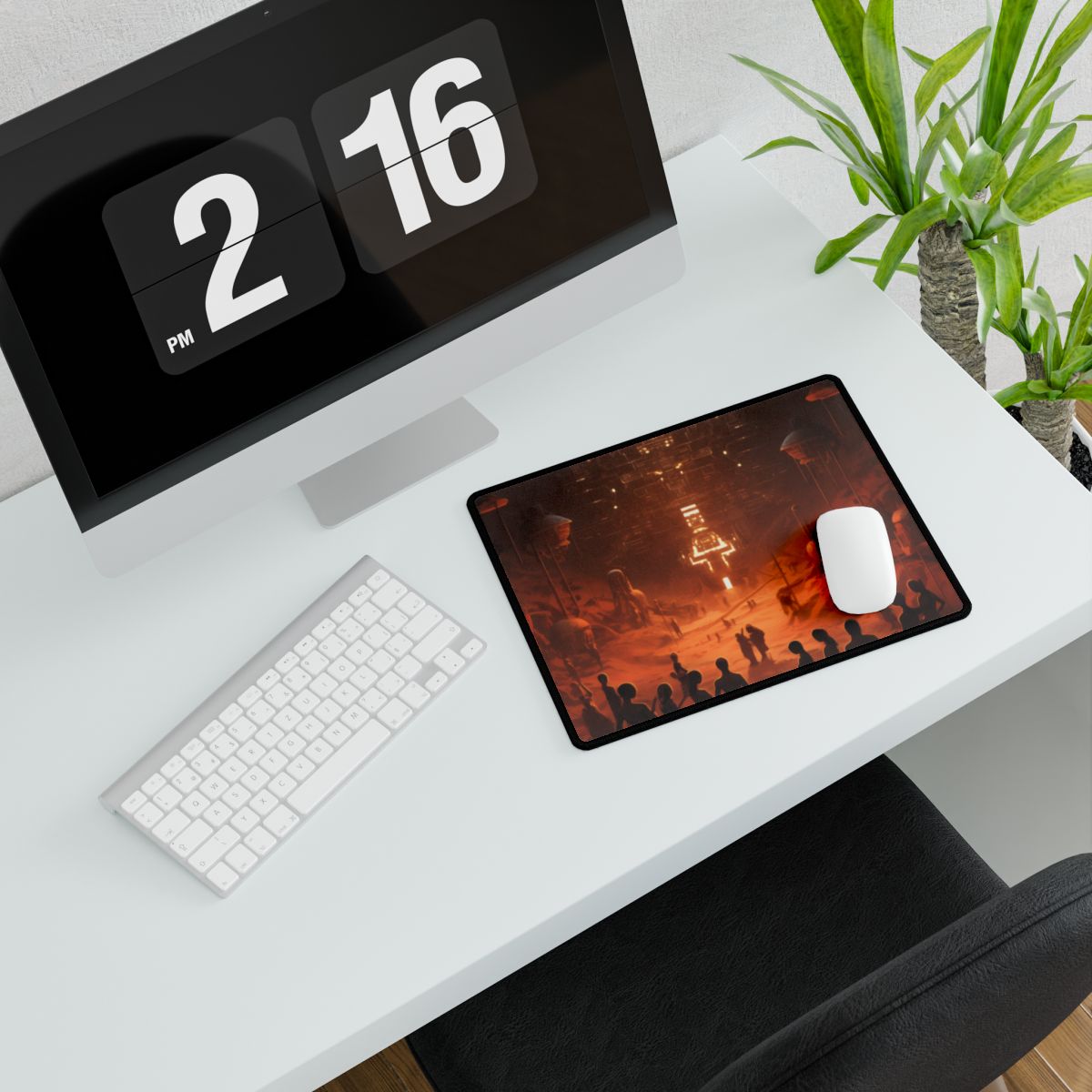 Vibrant Futuristic Tribal Gathering: Digital Art - Desk Mat