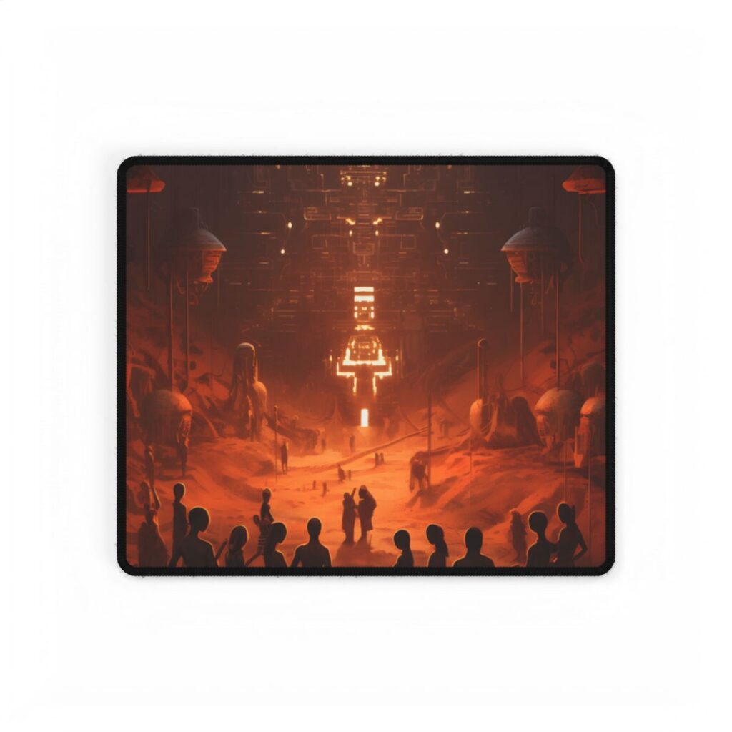 Vibrant Futuristic Tribal Gathering: Digital Art - Desk Mat