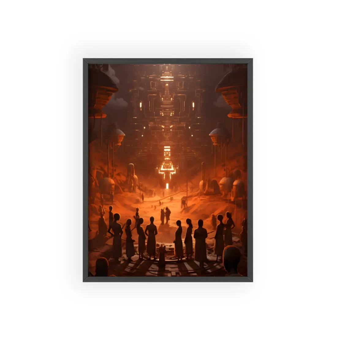 Vibrant Futuristic Tribal Gathering: Digital Art - Framed Poster