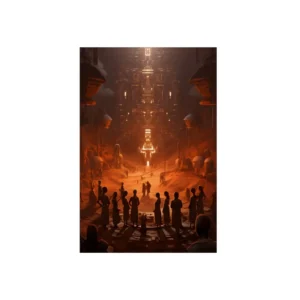 Robed Figures Before Glowing Structure Metal Poster