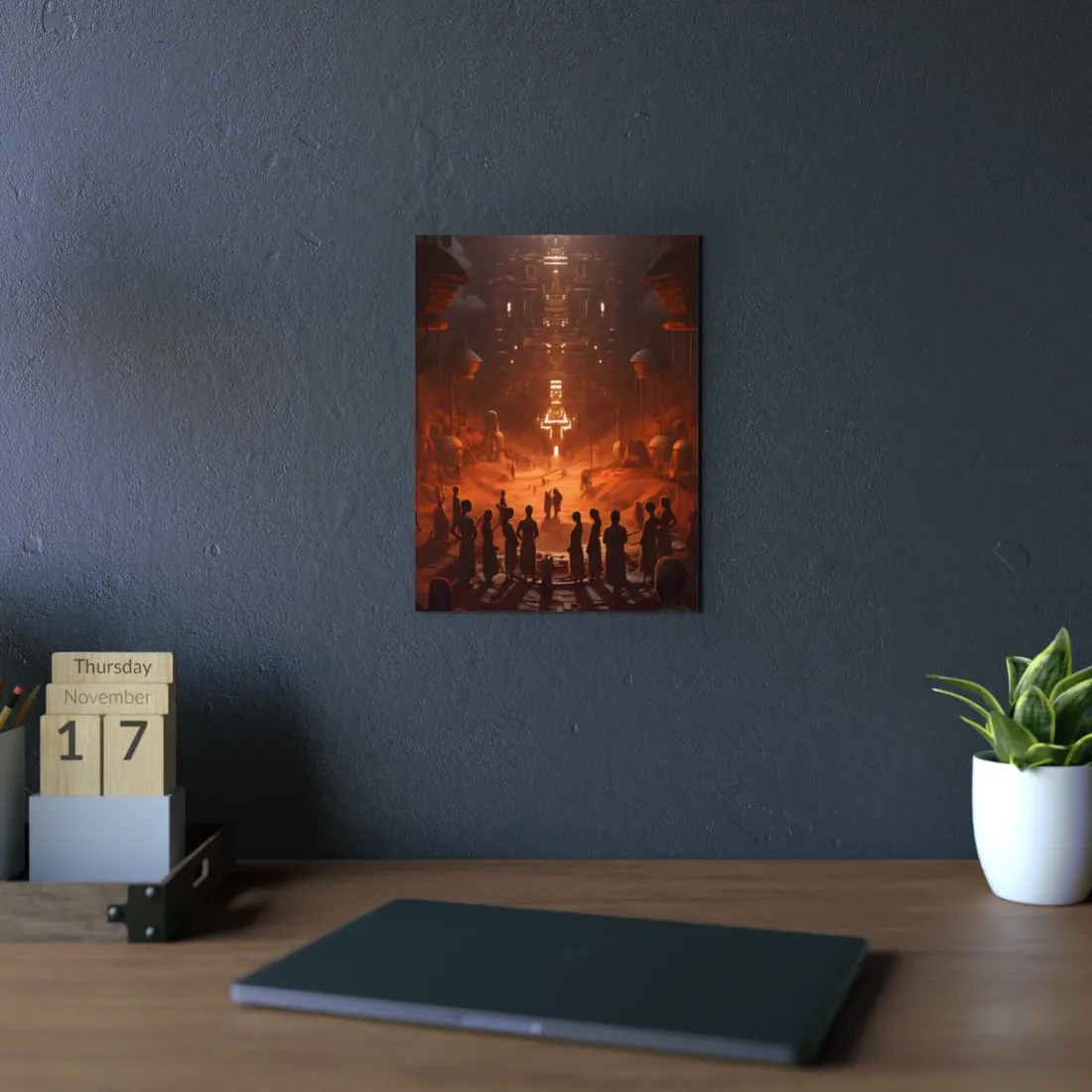 Vibrant Futuristic Tribal Gathering: Digital Art - Metal Poster