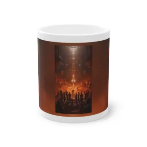 Robed Figures Before Glowing Structure Mug