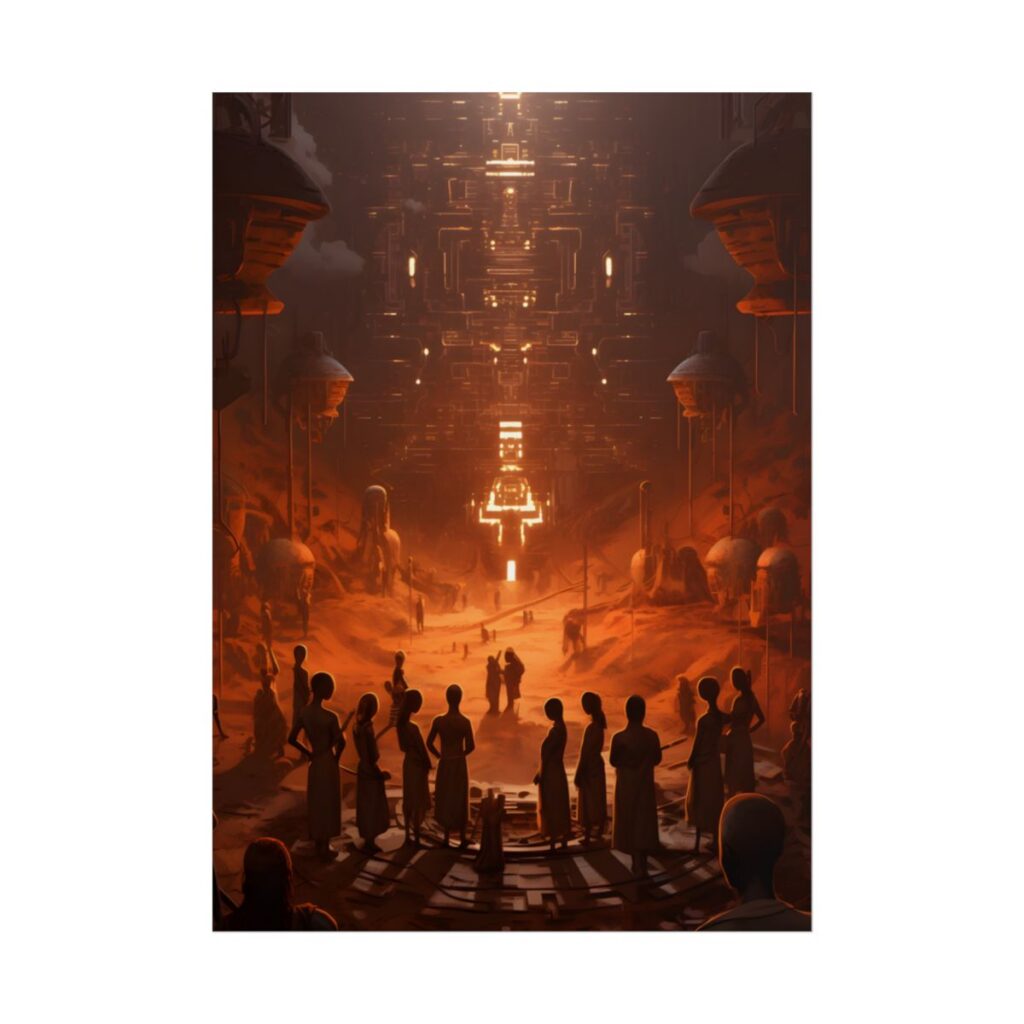 Vibrant Futuristic Tribal Gathering: Digital Art - Poster