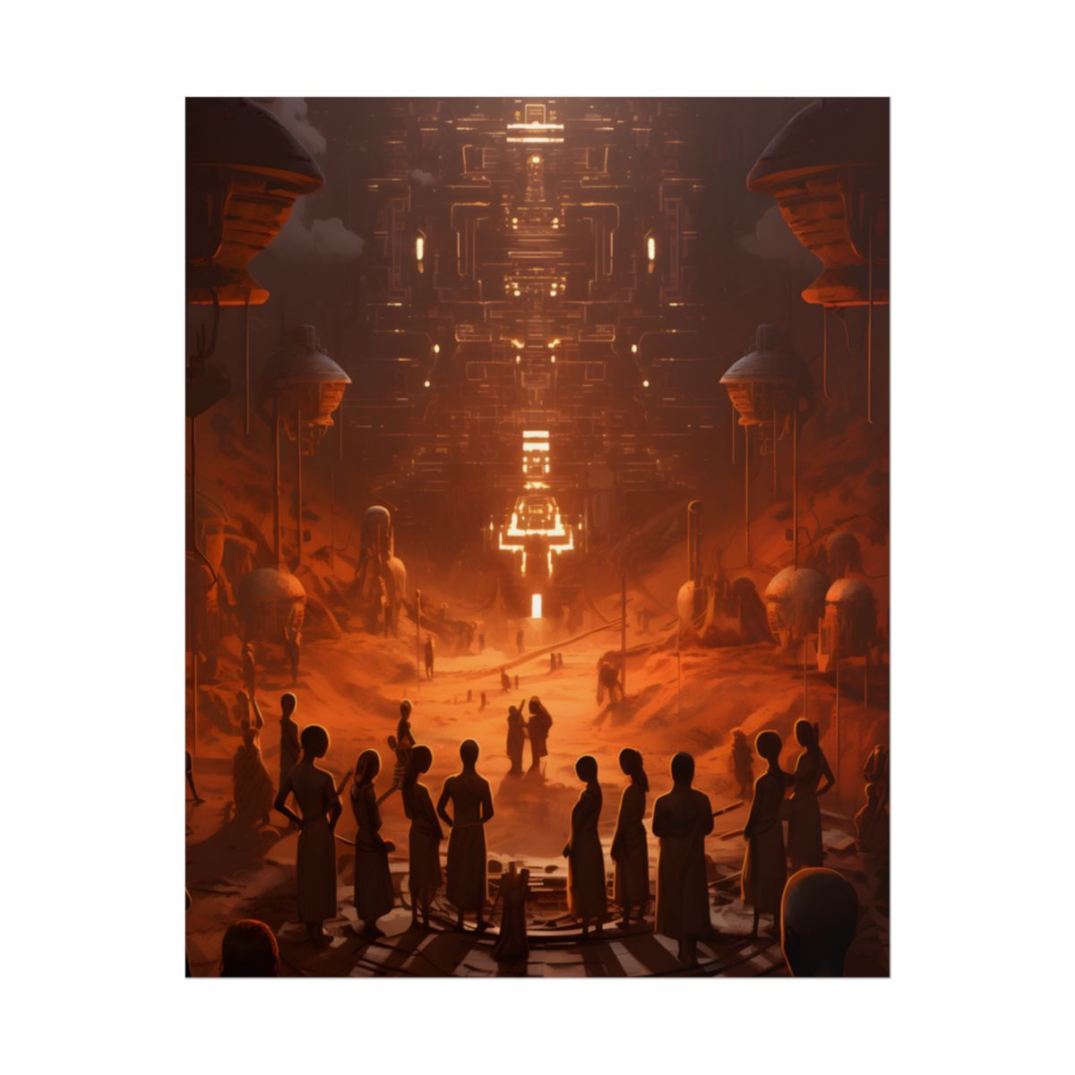 Vibrant Futuristic Tribal Gathering: Digital Art - Poster