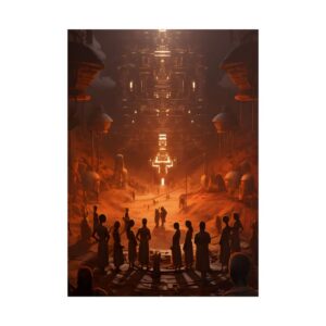 Robed Figures Before Glowing Structure Poster