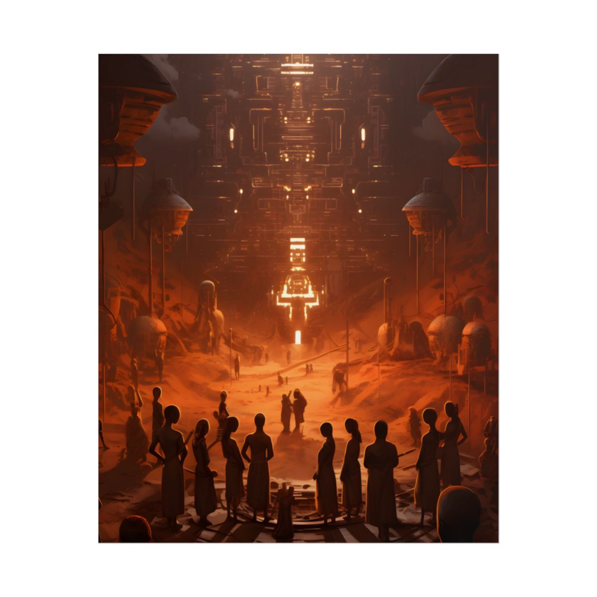 Vibrant Futuristic Tribal Gathering: Digital Art - Poster