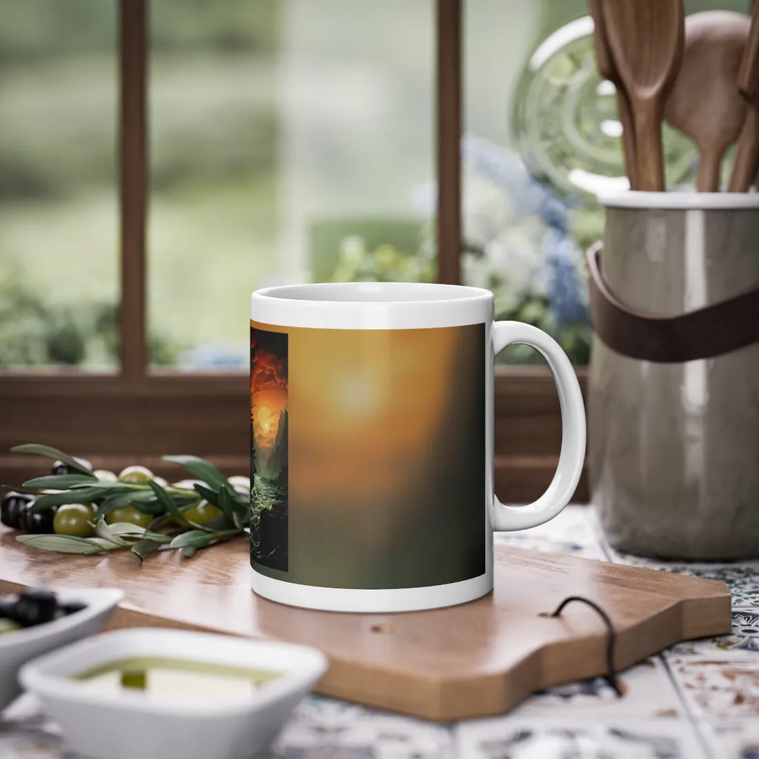 Vibrant Green Sails: Magical Oil Painting of a Majestic Ship - Mug