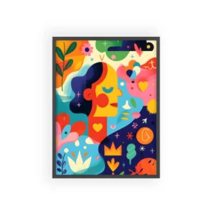 Colorful Profile Face with Flowers Framed Poster